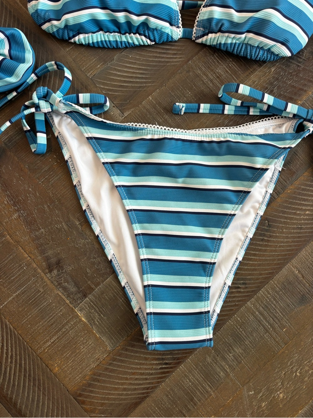 Wilo The Label Blue Stripe Ribbed Bikini Set Adjustable Scrunchie S - Picture 4 of 9